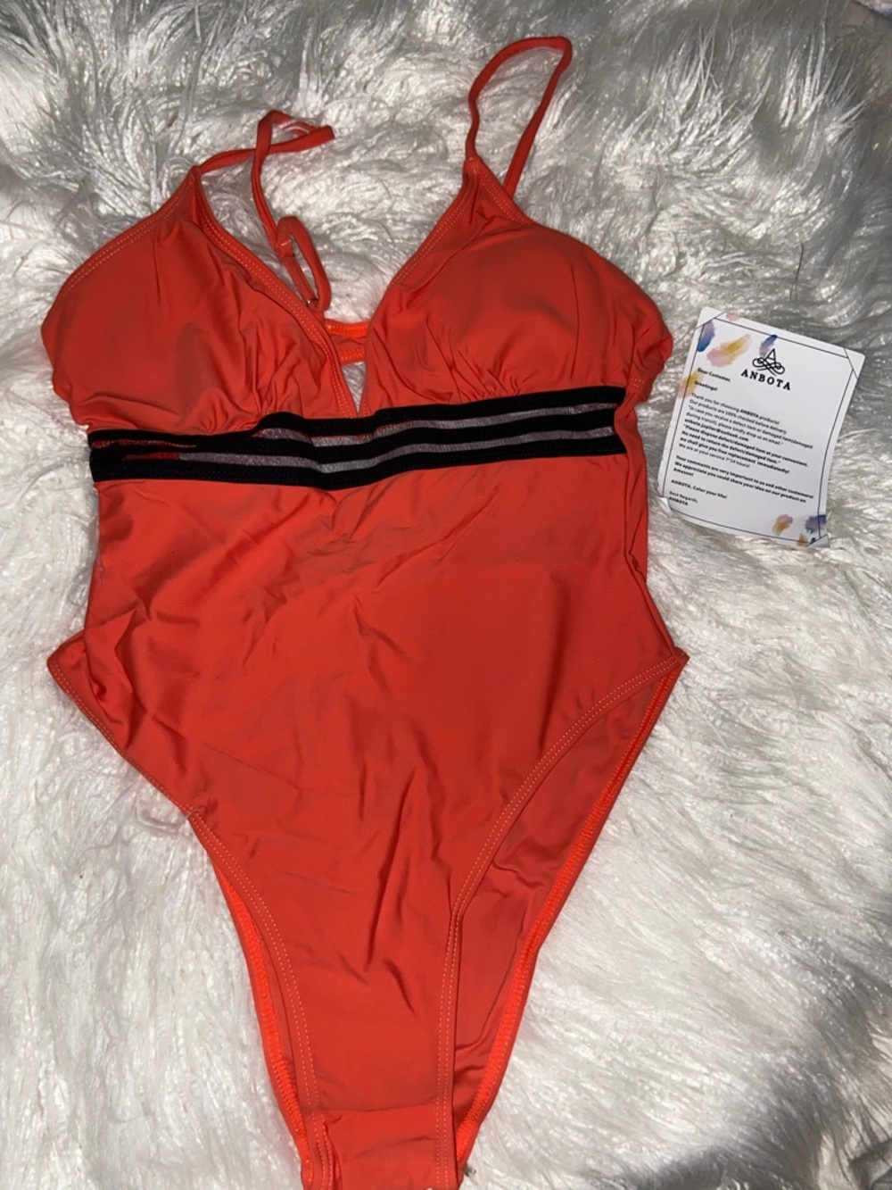 Coral One-Piece Swimsuit with Contrast Band